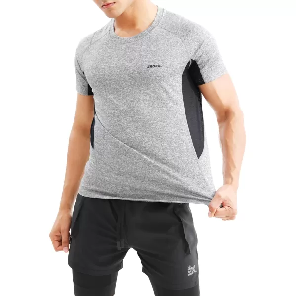 BROKIG Mens TDry Lightweight Gym Short Sleeve Shirts Workout Athletic T-Shirts Men Moisture Wicking