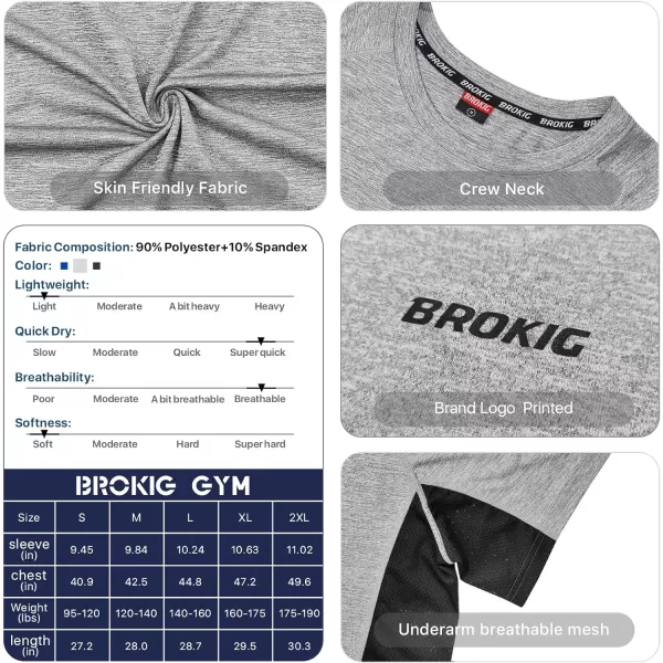 BROKIG Mens TDry Lightweight Gym Short Sleeve Shirts Workout Athletic T-Shirts Men Moisture Wicking
