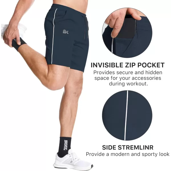BROKIG Mens Inzip Athletic Workout Shorts,Stretch Lounge Casual Shorts Basketball Running Gym Shorts with Zipper Pockets