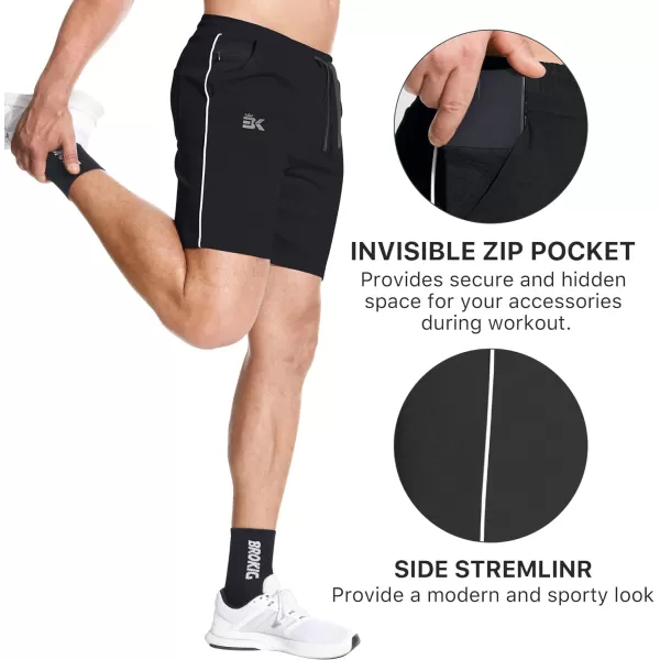 BROKIG Mens Inzip Athletic Workout Shorts,Stretch Lounge Casual Shorts Basketball Running Gym Shorts with Zipper Pockets