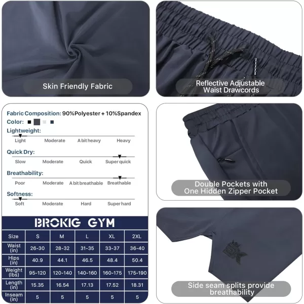 BROKIG Mens Inzip Lightweight Gym Workout Shorts, Athletic Short Shorts Running Bodybuilding Fitted Shorts Zipper Pockets