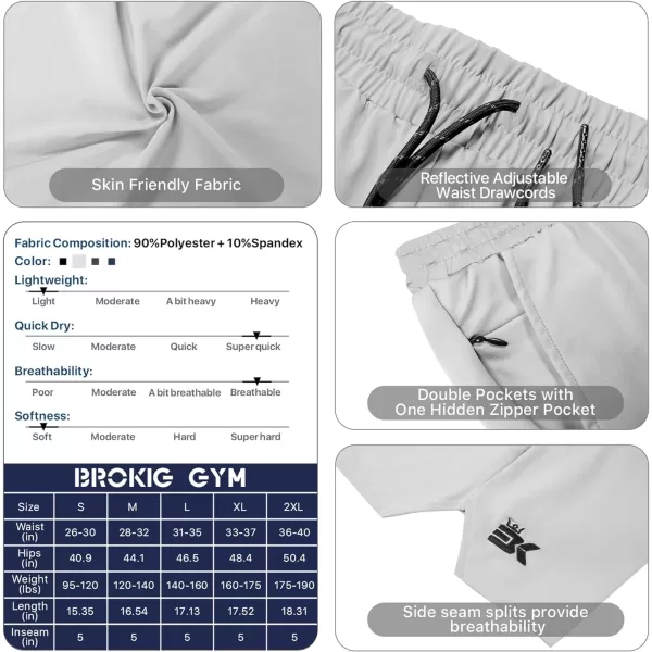 BROKIG Mens Inzip Lightweight Gym Workout Shorts, Athletic Short Shorts Running Bodybuilding Fitted Shorts Zipper Pockets