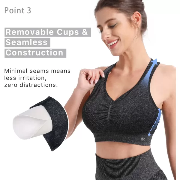 BROKIG 4-Able Lift Contour Sports Bra for Women, Wirefree Seamless Padded Medium Support Workout Gym Racerback Yoga Bras