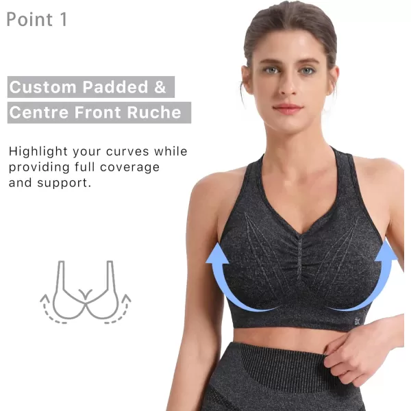 BROKIG 4-Able Lift Contour Sports Bra for Women, Wirefree Seamless Padded Medium Support Workout Gym Racerback Yoga Bras