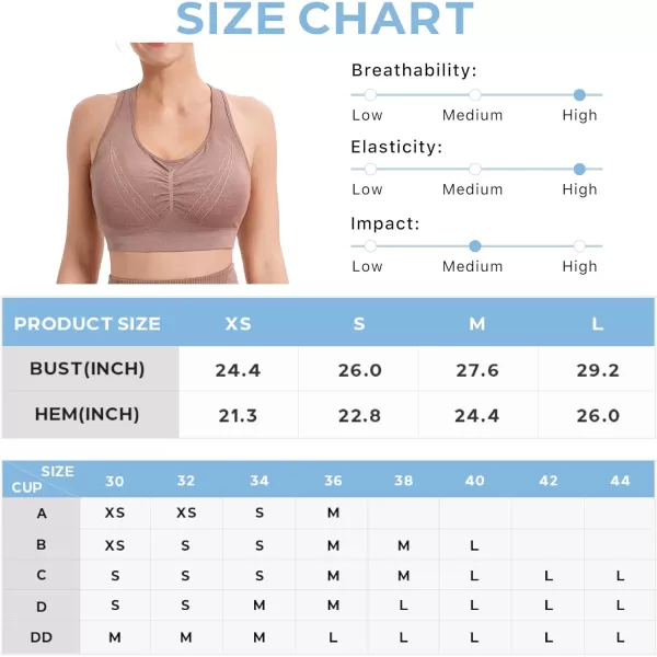 BROKIG 4-Able Lift Contour Sports Bra for Women, Wirefree Seamless Padded Medium Support Workout Gym Racerback Yoga Bras