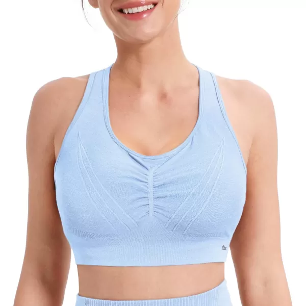 BROKIG 4-Able Lift Contour Sports Bra for Women, Wirefree Seamless Padded Medium Support Workout Gym Racerback Yoga Bras