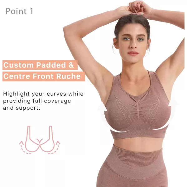 BROKIG 4-Able Lift Contour Sports Bra for Women, Wirefree Seamless Padded Medium Support Workout Gym Racerback Yoga Bras