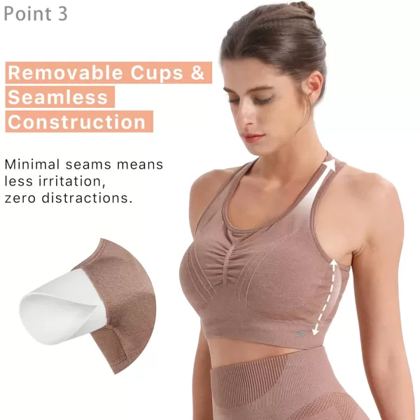BROKIG 4-Able Lift Contour Sports Bra for Women, Wirefree Seamless Padded Medium Support Workout Gym Racerback Yoga Bras
