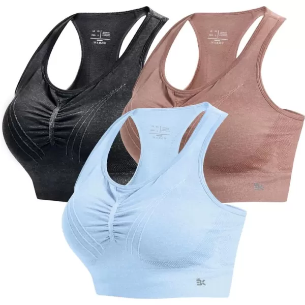 BROKIG 4-Able Lift Contour Sports Bra for Women, Wirefree Seamless Padded Medium Support Workout Gym Racerback Yoga Bras