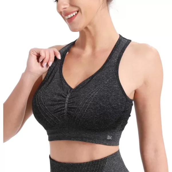 BROKIG 4-Able Lift Contour Sports Bra for Women, Wirefree Seamless Padded Medium Support Workout Gym Racerback Yoga Bras