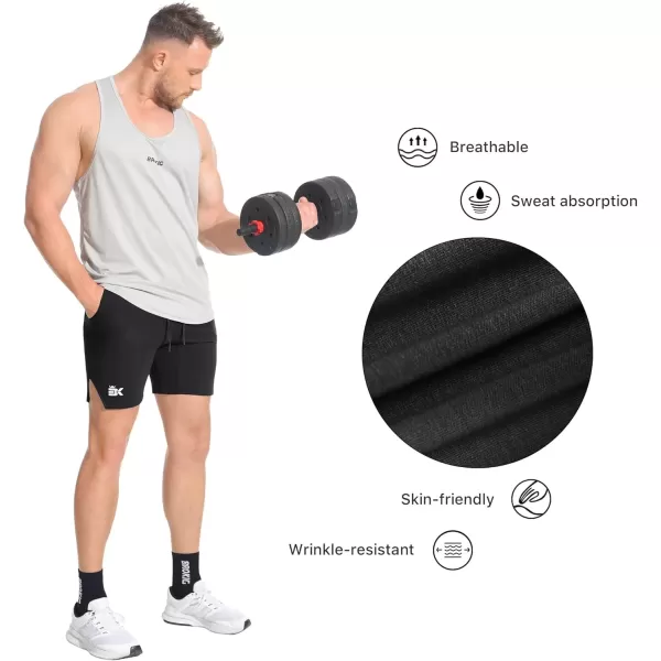 imageBROKIG Mens Airstretch Gym Shorts5 Inch Slim Fit Running Exercise Athletic Workout Shorts for Men with Zipper PocketsBlack