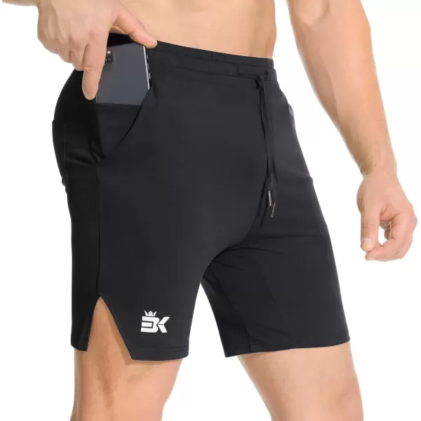 imageBROKIG Mens Airstretch Gym Shorts5 Inch Slim Fit Running Exercise Athletic Workout Shorts for Men with Zipper PocketsBlack