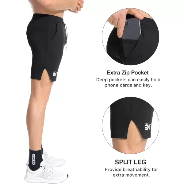 imageBROKIG Mens Airstretch Gym Shorts5 Inch Slim Fit Running Exercise Athletic Workout Shorts for Men with Zipper PocketsBlackoliver Grey