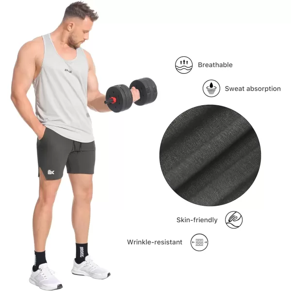 imageBROKIG Mens Airstretch Gym Shorts5 Inch Slim Fit Running Exercise Athletic Workout Shorts for Men with Zipper PocketsBlackoliver Grey