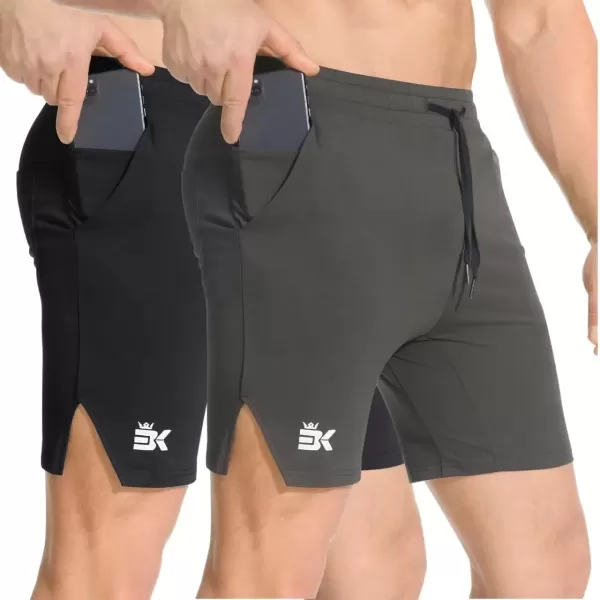 imageBROKIG Mens Airstretch Gym Shorts5 Inch Slim Fit Running Exercise Athletic Workout Shorts for Men with Zipper PocketsBlackoliver Grey