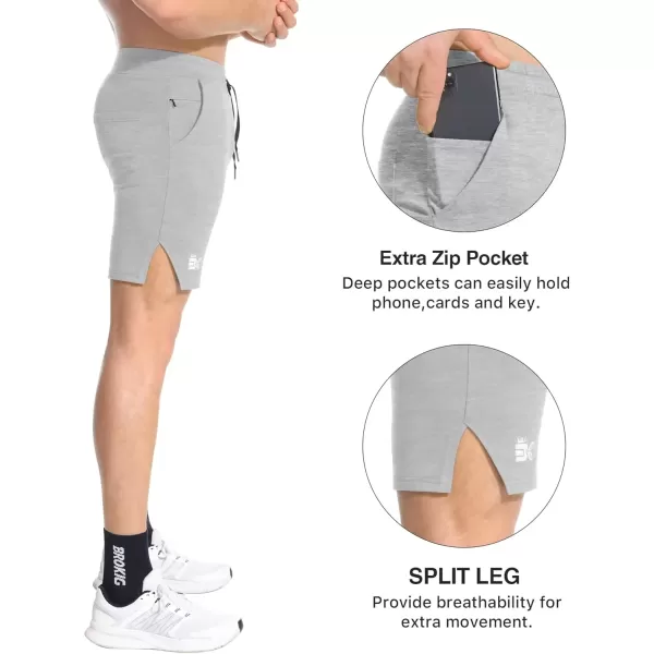 imageBROKIG Mens Airstretch Gym Shorts5 Inch Slim Fit Running Exercise Athletic Workout Shorts for Men with Zipper PocketsLight Grey
