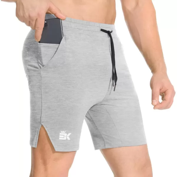 imageBROKIG Mens Airstretch Gym Shorts5 Inch Slim Fit Running Exercise Athletic Workout Shorts for Men with Zipper PocketsLight Grey