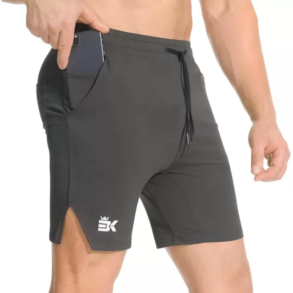 imageBROKIG Mens Airstretch Gym Shorts5 Inch Slim Fit Running Exercise Athletic Workout Shorts for Men with Zipper PocketsOliver Grey