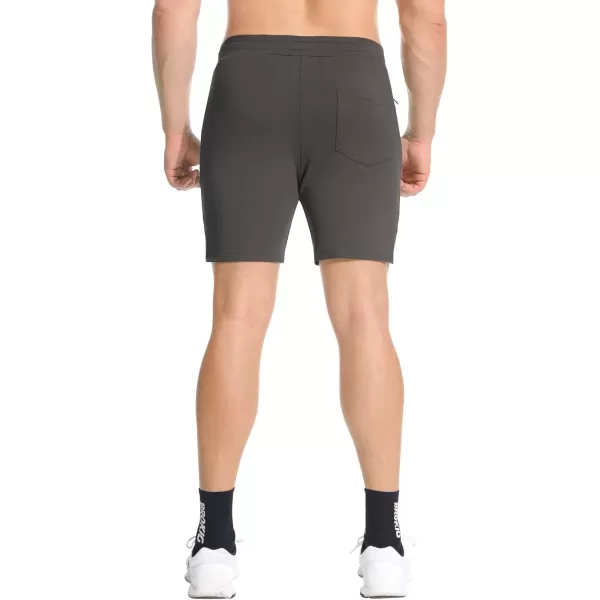 imageBROKIG Mens Airstretch Gym Shorts5 Inch Slim Fit Running Exercise Athletic Workout Shorts for Men with Zipper PocketsOliver Grey