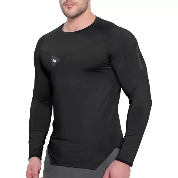 imageBROKIG Mens Armzip Long Sleeve Running Shirts Quick Dry Sun Protection UV UPF 50 Jogging T Shirts Zip Pocket Gym WorkoutBlack