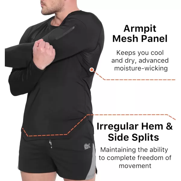imageBROKIG Mens Armzip Long Sleeve Running Shirts Quick Dry Sun Protection UV UPF 50 Jogging T Shirts Zip Pocket Gym WorkoutBlack