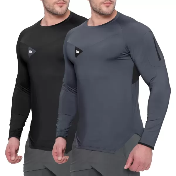 imageBROKIG Mens Armzip Long Sleeve Running Shirts Quick Dry Sun Protection UV UPF 50 Jogging T Shirts Zip Pocket Gym WorkoutBlackDark Grey