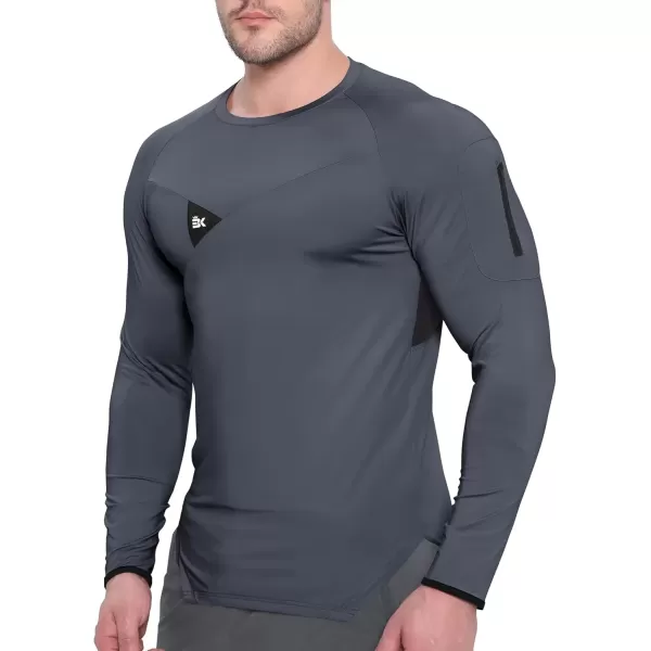 imageBROKIG Mens Armzip Long Sleeve Running Shirts Quick Dry Sun Protection UV UPF 50 Jogging T Shirts Zip Pocket Gym WorkoutDark Grey