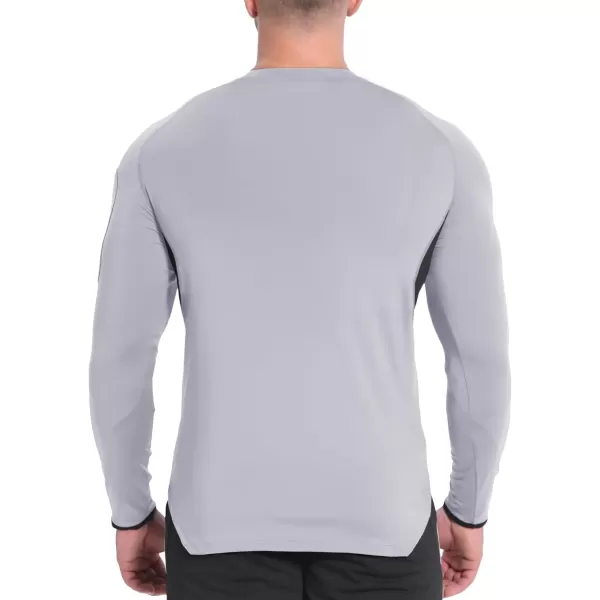 imageBROKIG Mens Armzip Long Sleeve Running Shirts Quick Dry Sun Protection UV UPF 50 Jogging T Shirts Zip Pocket Gym WorkoutLight Grey