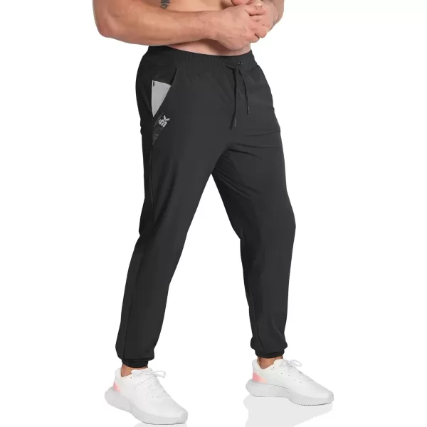 imageBROKIG Mens Contrast Athletic Running Sweatpants Lightweight Casual Gym Joggers Workout Pants with Zipper PocketsBlack