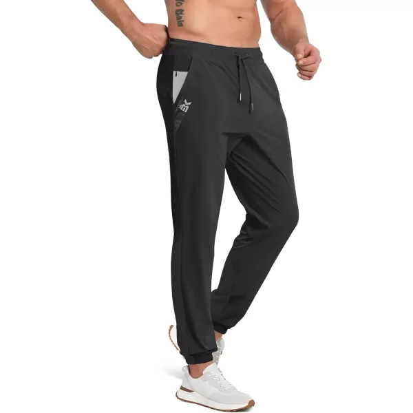 imageBROKIG Mens Contrast Athletic Running Sweatpants Lightweight Casual Gym Joggers Workout Pants with Zipper PocketsBlack