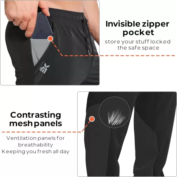 imageBROKIG Mens Contrast Athletic Running Sweatpants Lightweight Casual Gym Joggers Workout Pants with Zipper PocketsBlack