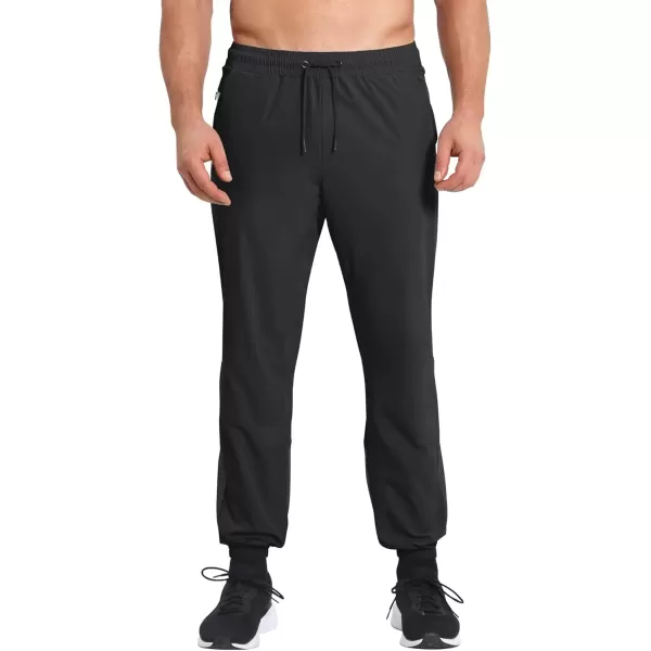 imageBROKIG Mens Contrast Athletic Running Sweatpants Lightweight Casual Gym Joggers Workout Pants with Zipper PocketsBlack
