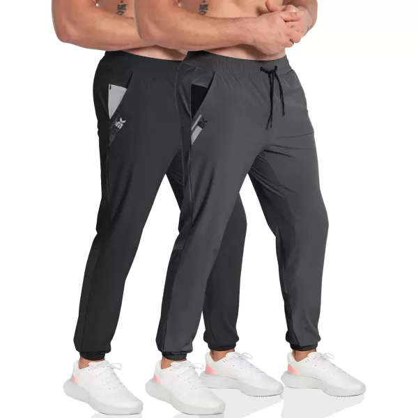 imageBROKIG Mens Contrast Athletic Running Sweatpants Lightweight Casual Gym Joggers Workout Pants with Zipper PocketsBlackdark Gray