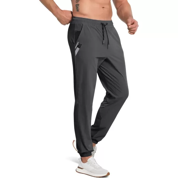 imageBROKIG Mens Contrast Athletic Running Sweatpants Lightweight Casual Gym Joggers Workout Pants with Zipper PocketsDark Gray