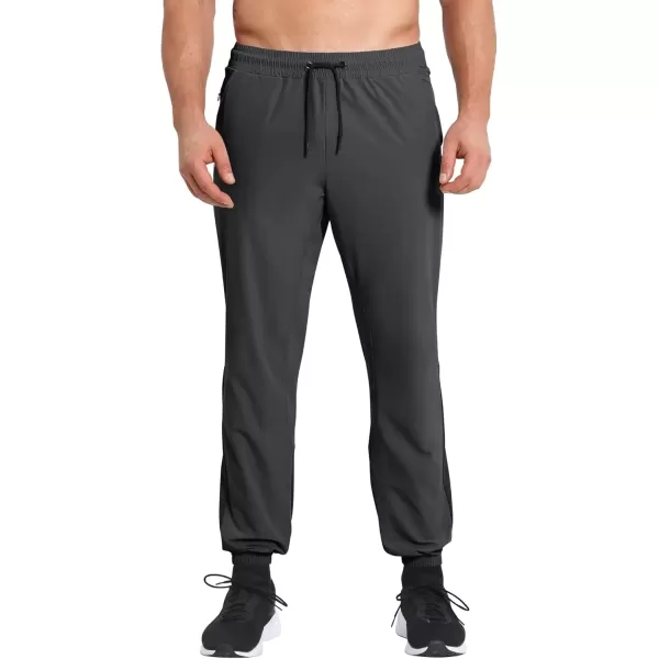 imageBROKIG Mens Contrast Athletic Running Sweatpants Lightweight Casual Gym Joggers Workout Pants with Zipper PocketsDark Gray