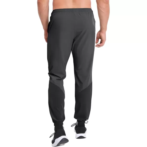 imageBROKIG Mens Contrast Athletic Running Sweatpants Lightweight Casual Gym Joggers Workout Pants with Zipper PocketsDark Gray