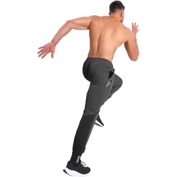 imageBROKIG Mens Contrast Athletic Running Sweatpants Lightweight Casual Gym Joggers Workout Pants with Zipper PocketsDark Gray