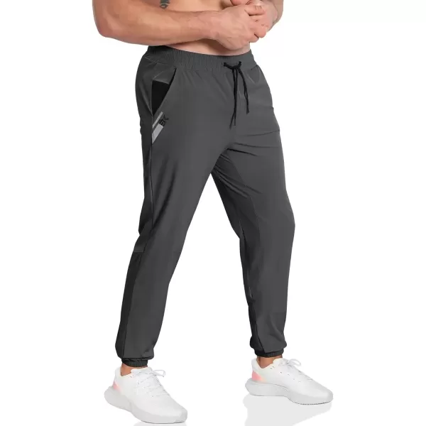 imageBROKIG Mens Contrast Athletic Running Sweatpants Lightweight Casual Gym Joggers Workout Pants with Zipper PocketsDark Gray