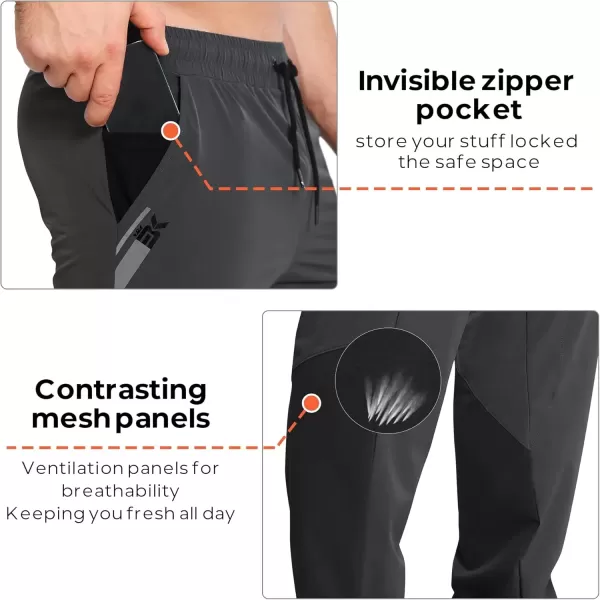 imageBROKIG Mens Contrast Athletic Running Sweatpants Lightweight Casual Gym Joggers Workout Pants with Zipper PocketsDark Gray
