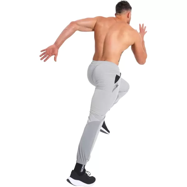imageBROKIG Mens Contrast Athletic Running Sweatpants Lightweight Casual Gym Joggers Workout Pants with Zipper PocketsLight Gray