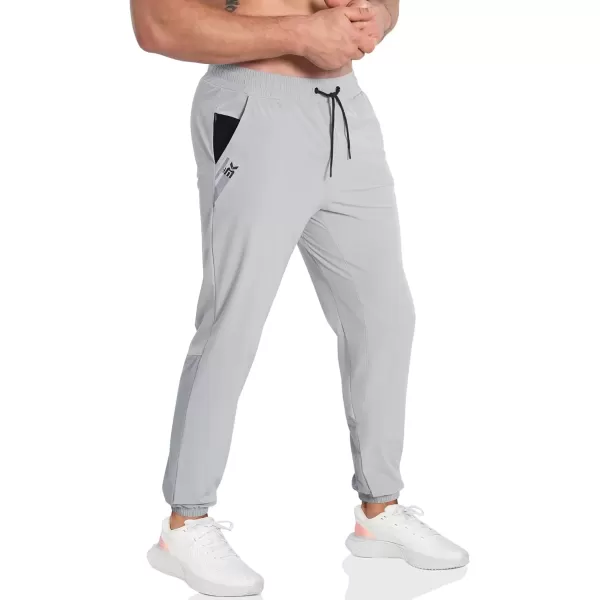 imageBROKIG Mens Contrast Athletic Running Sweatpants Lightweight Casual Gym Joggers Workout Pants with Zipper PocketsLight Gray
