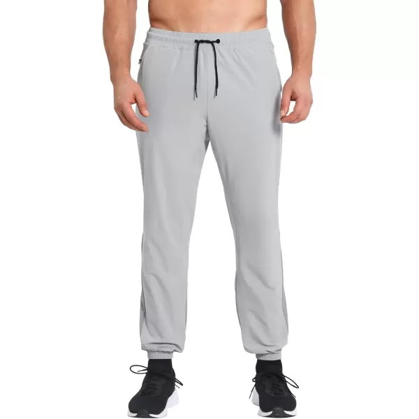 imageBROKIG Mens Contrast Athletic Running Sweatpants Lightweight Casual Gym Joggers Workout Pants with Zipper PocketsLight Gray
