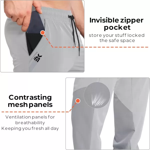 imageBROKIG Mens Contrast Athletic Running Sweatpants Lightweight Casual Gym Joggers Workout Pants with Zipper PocketsLight Gray