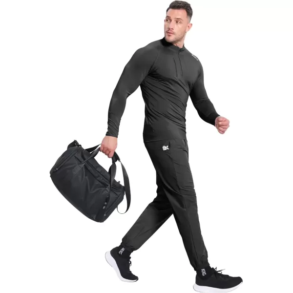 imageBROKIG Mens Dualzip Lightweight Muscle Quarter Zip Long Sleeve Shirts Workout Running Gym Athletic Slim Fit 14 Zip JacketsBlack