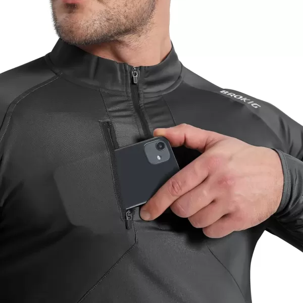 imageBROKIG Mens Dualzip Lightweight Muscle Quarter Zip Long Sleeve Shirts Workout Running Gym Athletic Slim Fit 14 Zip JacketsBlackdark Gray