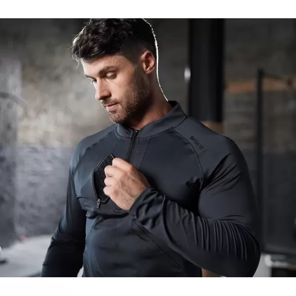 imageBROKIG Mens Dualzip Lightweight Muscle Quarter Zip Long Sleeve Shirts Workout Running Gym Athletic Slim Fit 14 Zip JacketsBlackdark Gray