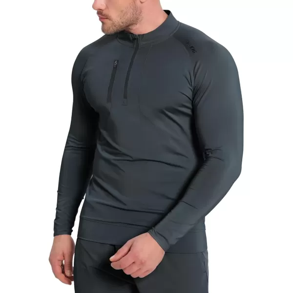 imageBROKIG Mens Dualzip Lightweight Muscle Quarter Zip Long Sleeve Shirts Workout Running Gym Athletic Slim Fit 14 Zip JacketsDark Gray