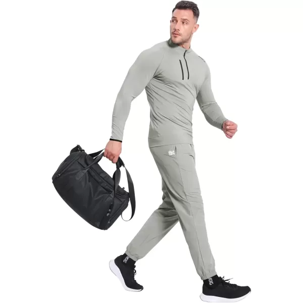 imageBROKIG Mens Dualzip Lightweight Muscle Quarter Zip Long Sleeve Shirts Workout Running Gym Athletic Slim Fit 14 Zip JacketsLight Gray
