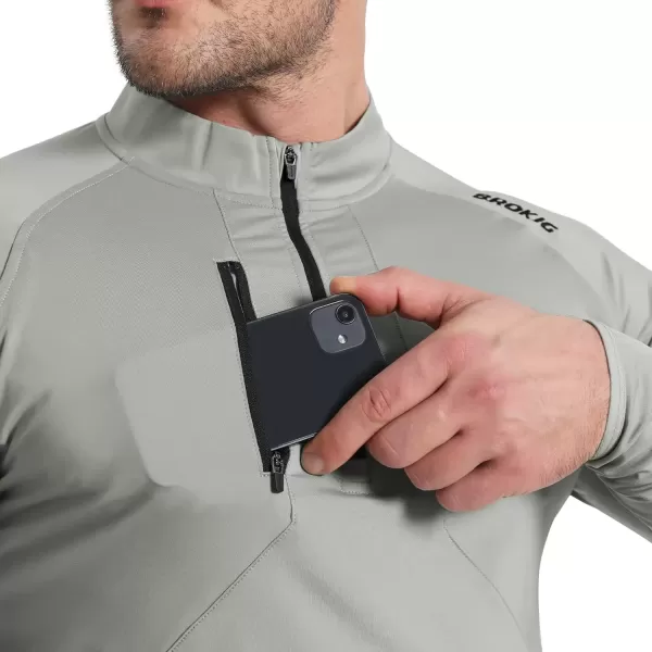imageBROKIG Mens Dualzip Lightweight Muscle Quarter Zip Long Sleeve Shirts Workout Running Gym Athletic Slim Fit 14 Zip JacketsLight Gray