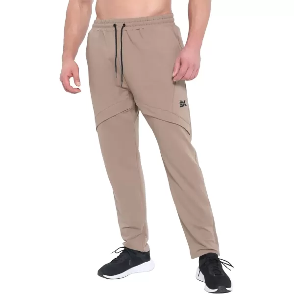 imageBROKIG Mens Inmesh Sweatpants Open Bottom Cotton Athletic Workout Pants Drawstring Casual Gym Joggers with PocketsBeige